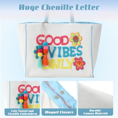 Image of DYSHAYEN Tote Bag for Women | Durable Canvas Fabric, Chenille Embroidery, Cute Shouler Handbag, for Travel,Shop,Work,Grocery