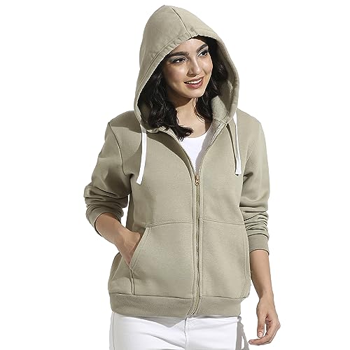 Image of PINACOLADA Women's Zip-Front Hoodie with Angled Open Pockets for Casual Wear | Hooded Neck | Long Sleeve | Zipper Closure | Cotton Sweatshirt Crafted with Comfort Fit for Everyday Wear