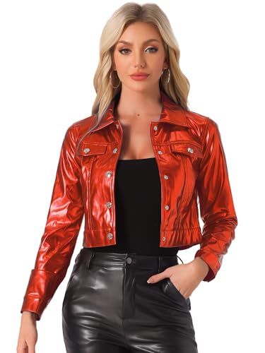 Veste métallique femme rouge L holographique pour fête et moto