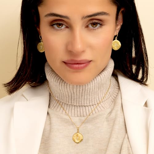 JEAN RACHEL JEWELRY 14K Gold Plated Sterling Silver Necklace for Women - Coin Drop with Cubic Zirconia Vintage Design - Hypoallergenic, Lead & Nickel Free - Artisan Handcrafted Statement Necklace4