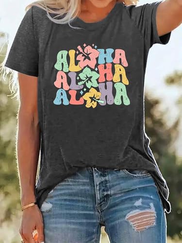 Image of Ohana Means Family Tshirt Women: Hawaii Tropical Graphic T-Shirt Summer Vacation Short Sleeve Tee Top
