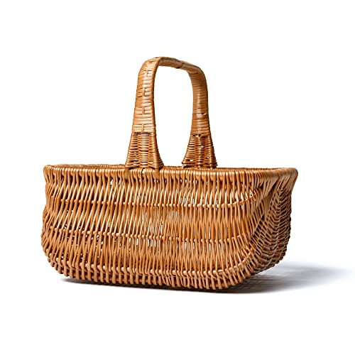 Dutch Shopping Basket 36cm x 25cm - Large Wicker Basket with Handle - Traditional Willow Cookery Shopper - Perfect Willow Basket for Village Farmers Market Picnic