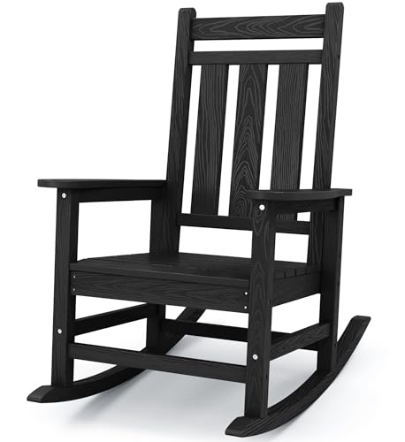 Image of KINGYES Oversized Outdoor Rocking Chair, HDPE Patio Rockers, Black