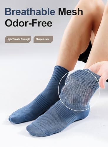 جوارب متوسطة الطول من القطن بنسبة 100% للرجال مع شبكة جيدة التهوية ومعالجة مضادة للبكتيريا بدرجة 10A، تصميم بدون خياطة عند الأصابع لراحة طوال اليوم من انفينو® (ألوان متنوعة، عبوة من 5 قطع)