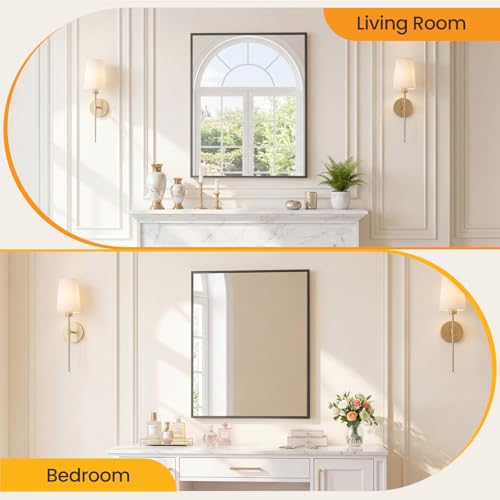 Image of Sweetcrispy Bathroom Mirror for Over Sink, 30 inch x 36 inch Rectangle Wall Mount Mirrors with Metal Frame, Modern Vanity Mirror with Tempered Glass, for Home Decor, Anti-Rust, Black