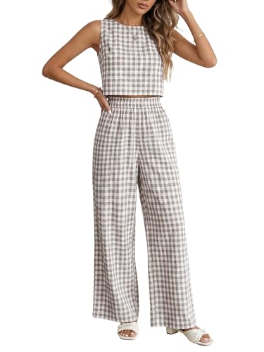 SweatyRocks Women's 2 Piece Gingham Sets Button Back Crop Tank