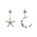 Boucles D'Oreilles Asymétriques Étoile Lune Bijoux Mode Lune Étoile Boucles D'Oreilles Dépareillées Goutte avec Strass Boucles D'Oreilles Croissant de Lune Étoile Pentagramme Boucles D'Oreilles Pour