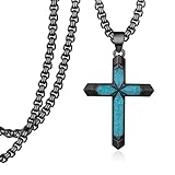 Zunxinsan Collar con cruz negra para hombre Collar con colgante de cruz en plata de ley S925 con turquesa Joyas religiosas Regalos para hombres y mujeres