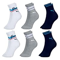 Kit 06 Pares Meia Puma Infantil Cano Longo Algodão Criança Menino | 1 Branco - 1 Cinza - 1 Marinho | 29-34