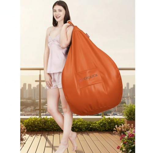 Image of 4XL Bean Bag with Footrest and Cushion (Filled with Beans) | Ready to Use | Premium Leatherette | High-Density Beans Filled | Double Stitching | 6 Months Warranty Color- (Orange)