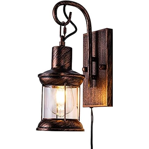 Metal Vintage Retro Wall Lamp Nostalgic Lamps Metal Glass Spray Paint Industry Wind Creative E27 Rustic Wooden Bracket Light Restaurant Bar Cafe Wall Wash Lights Corridor Kitchen Bedroom Living Room Cover