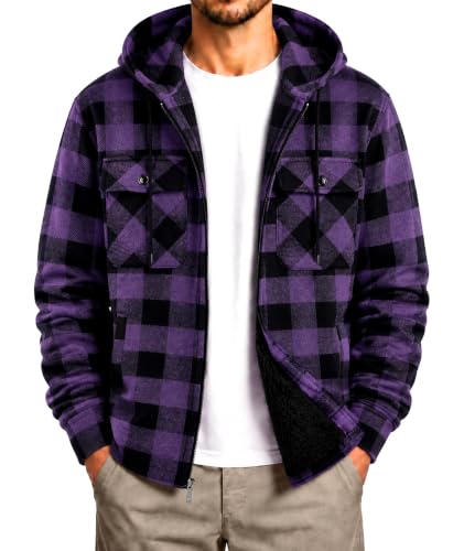 SCODI Mens Flannel Hooded Jacket Fleece Sherpa Lined Zip Up Plaid Hoodies - image 1