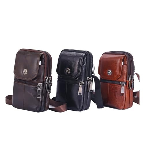 Men's Messenger Bag Cowhide Leather Mobile Shoulder Small Travel Waist Multi-Pockets Male Chest Bag(Style 4)2