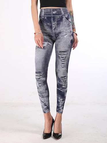 Womens Ripped Jeggings High Waisted Leggings Jeans Skinny Stretch Denim Pants4