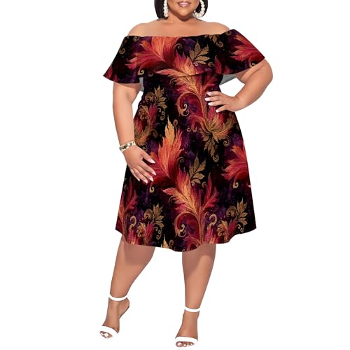 Image of SUZONANA Women's Plus Size Summer Dresses Floral Print Midi Dresses Flowy Sundresses