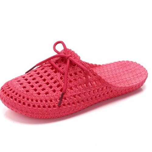 Jelly Mules for Women Woven Mesh Jelly Beach Sandals Slip On House Slippers Lace Up Hollow Water Slides Barefoot Dress Shoes Waterproof Lightweight Breathable Backless Tennis Shoes Indoor Outdoor