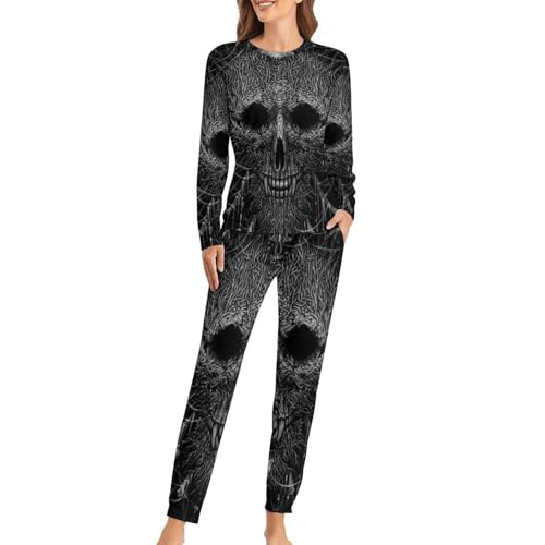 Pyjama Femme Crâne Ancien Ensemble Anti-Friction Contre le Froid Nocturne avec Pantalon