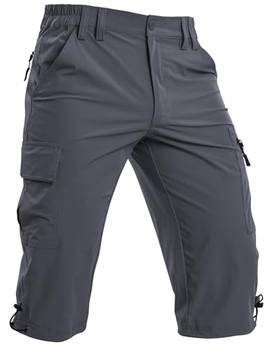 Moosehill Mens-Long-Cargo-Shorts-Quick-Dry-Capri-3/4-Pants with 5 Pockets for Hiking Board Athletic Fishing Casual Below Knee Shorts (Dark Grey 34)