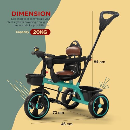 Image of Baybee Albine 3 in 1 Baby Tricycle for Kids | Smart Balanced Tricycles with 180 Reversable seat, Parental Handle, Safety Guardrail & Cushion seat | Kids Cycle for 2-5 Years Boy Girl (Green)