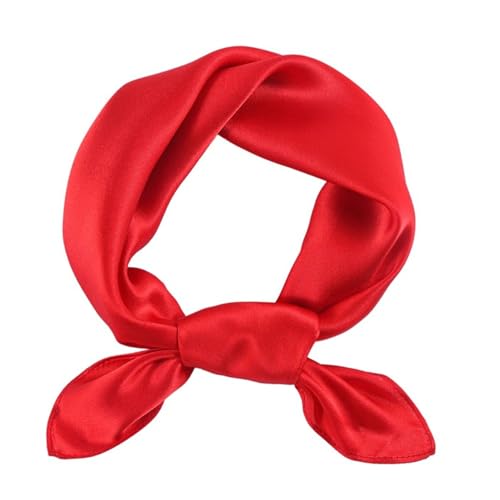 Écharpe en soie pour femme, foulard carré pour le cou, foulard pour envelopper les cheveux et dormir la nuit, polyester satiné, 70 x 70 cm (rouge)