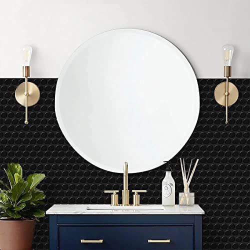 Vamos Tile 10-Sheet Peel And Stick Backsplash Tile - Self Adhesive Penny Round Tile 3D Mosaic Wall Sticker Decorative Tiles Stick On Kitchen Bathroom (Black) #TOP4