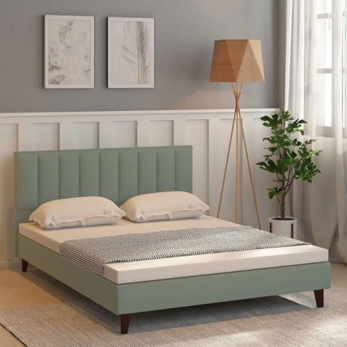 Image of Wooden Modern Upholstered Queen Size Bed for Bedroom | Wooden Double Bed Without Storage | Platform Cot Upholstered Bed with Upholstery Fabric | Engineered Wood | 6.5 x 5 Ft | Grey-B