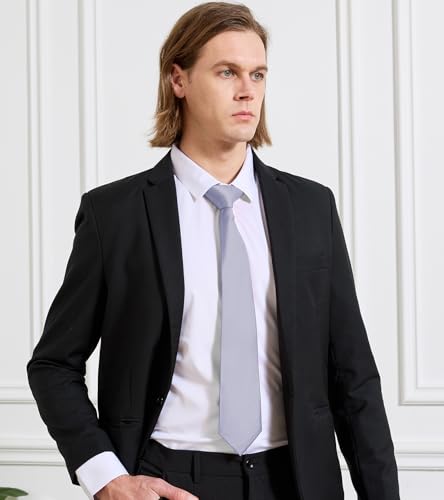 Image of KOOELLE Men's Ties Solid Pure Color Plain Neckties Formal Black Ties For Men