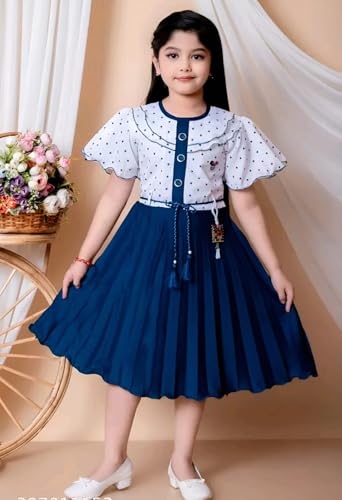Image of Kids Girls Cotton Linen Knee Length Frock Dress
