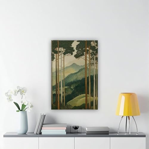 Art rétro de paysage de montagne de forêt affiche toile salon