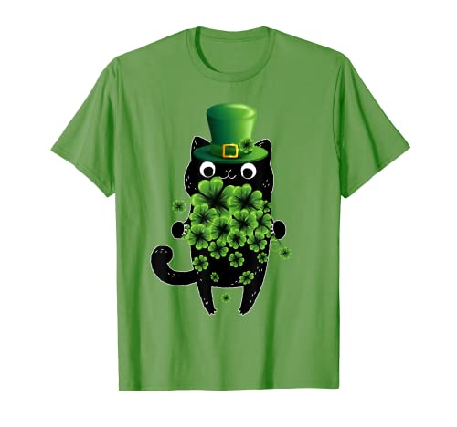 St Patricks Day Black Cat Leprechaun Shamrock Funny Irish T-Shirt