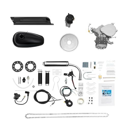 Mqwdxzfes 80cc 2-Takt Fahrrad Motor Kit, Motorisiertes Bike Umrüstset mit 44Z Kette, Single Cylinder Zweitaktmotor, Elektrofahrrad Motor Set für Mountain-/Rennräder, Einfache Montage, Bis 40km/h