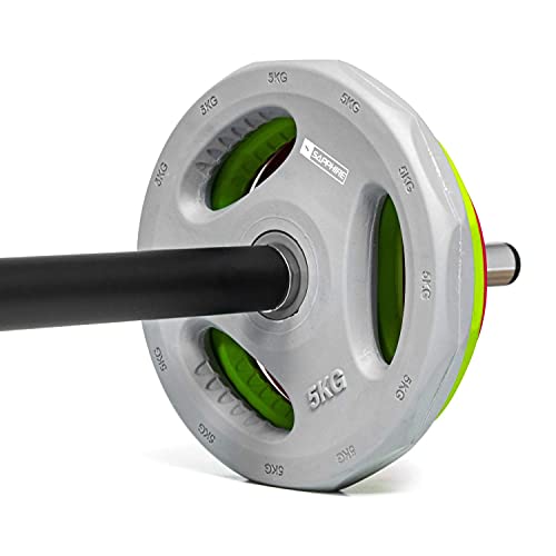 Foto von Xylo Sapphire 20kg Lang Hantel Set Gewichte Hantelscheiben Krafttraining 2 in1 Hantelset Gummi Langhantelstange inkl. 6 Hantelscheiben Home Gym Heimtraining Muskulatur Unisex