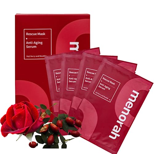 menorah Anti-Aging Hydrating Sheet Masks 7-Pack | Goji Berry & Rosehip Face Masks | Essence Facial Treatment | Best Sheet Masks for Mature Skin