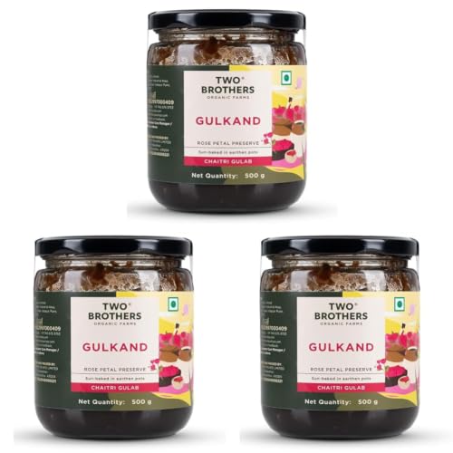 Image of Two Brothers Organic Farms - Natural Gulkand | A Rose Petal Preserve | Sweetened Using Raw Honey | No Added Sugar | Rose Petal Jam (500G) (Pack of 3)