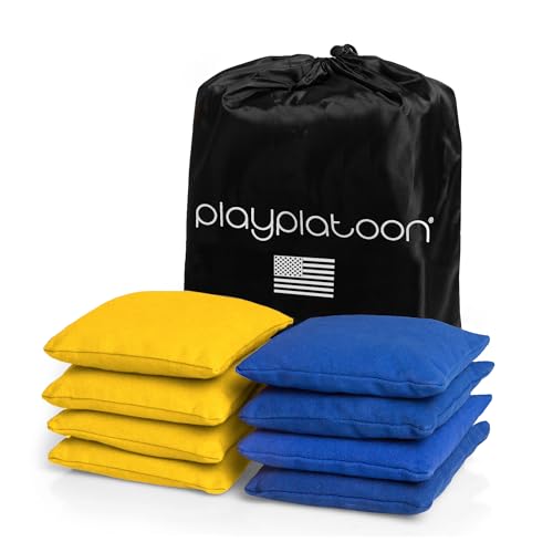 Image of Play Platoon Cornhole Bags Weather Resistant- Set of 8 Regulation Bean Bags for Tossing- Official Professional Size & Weight Corn Hole Bags Two Color All Weather Cornhole Beans Bag Set with Tote Bag