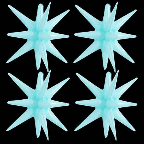 Image of TONIFUL 4 Pcs Star Balloons Pastel Blue Foil Explosion Party Decoration | 22 Inch Large Mylar Star Balloon for Christmas New Year Boys Birthday Party Wedding Baby Shower Photo Booth Supplies