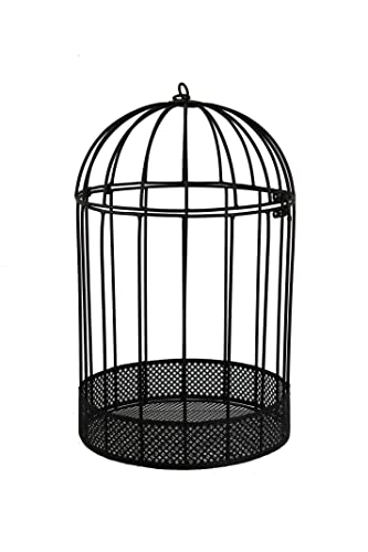 Siam Express Birdcage with Mesh Planter Black Wall Metal Hanging Wire Planters Basket Metal Vases for Indoor Outdoor Garden Plants Succulents Faux Flowers Strawberry Herb (Black - Large MTBC23)