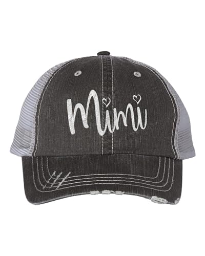 One Size Black/Grey Trucker Mimi Gift Idea Grandma Aunt Embroidered Distressed Trucker Cap