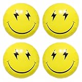 4Pcs Yellow Smile Face Balloon 23 Inch/Yellow Lightning Smile Party Helium Balloon/Preppy Smile Face Theme Birthday Party Decoration/One Happy Dude 1st Birthday Party Supplies/Boy Party Decor