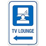 TV Lounge with Left Arrow Hospital Sign, 12x18 Inches, 55 mil Thick HDPS (high Density polystyrene), Made in USA