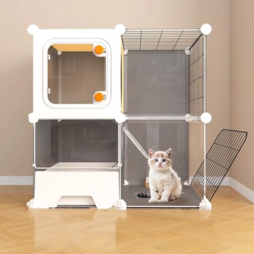 Cage chat intérieur avec litière intégrée et lucarne d'interaction en 3 tailles - 2