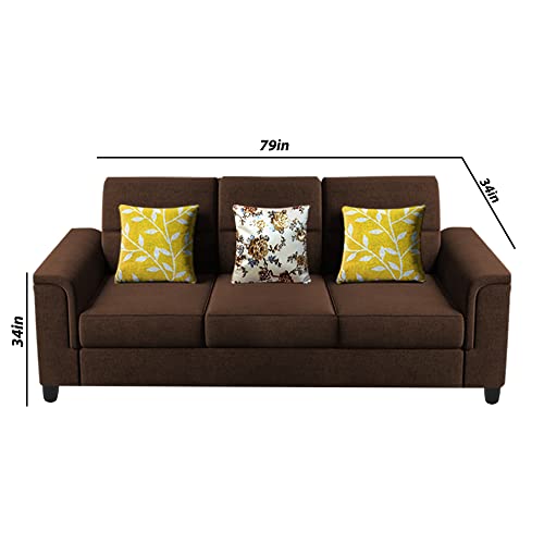 Image of Braxton Stacy 3 Seater Sofa Set for Living Room | Color - Brown