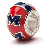 University of Mississippi Charm | Ole Miss Rebels- Navy M on Red Round Bead Charm | Officially Licen