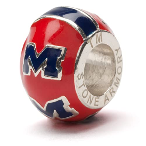 University Of Mississippi Charm | Ole Miss Rebels- Navy M On Red Round Bead Charm | Officially Licensed By The University Of Mississippi | Fits Most Popular Charm Bracelets | Stainless Steel #TOP22