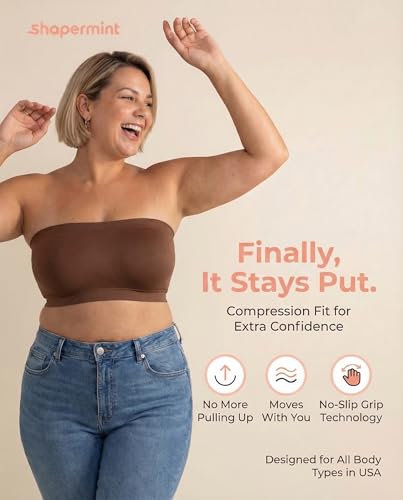 Image of SHAPERMINT Strapless Bra, Wireless Non-Slip Bandeau, Convertible Straps, Molded Strapless Bras for Women S to Large Breasts