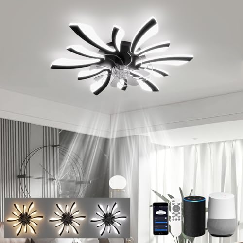 LJX Lampadario Ventilatore 78cm Ventilatore da Soffitto con Luce Compatibile Alexa Timer Silenzioso...