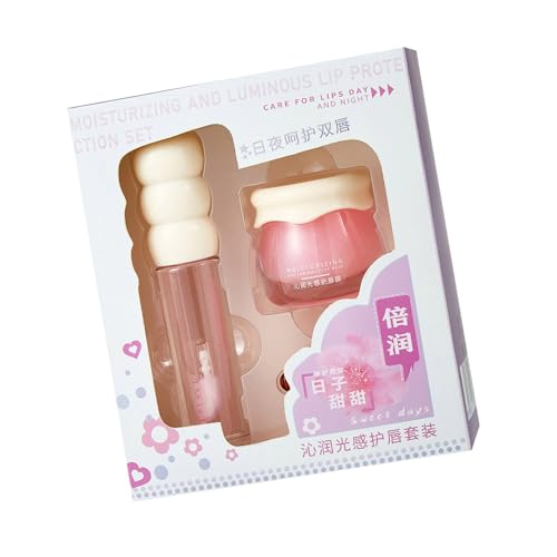 Práctico juego de mascarilla labial y brillo labial para labios secos, humectante nocturno, suavizante y reparador para mujeres y niñas, brillo