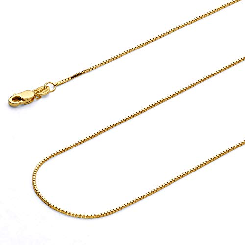 The World Jewelry Center 14K Real Yellow Gold Solid 0.9Mm Box Link Chain Necklace With Lobster Claw Clasp - 16" #TOP1