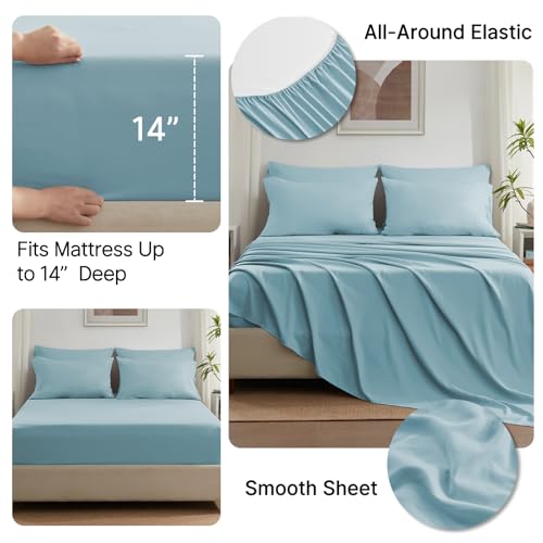 Anluoer Full Comforter Set 7 Piece, Light Blue Bed in a Bag with Sheets, Comforters Full Size Bedding Sets with 1 Comforter, 2 Pillow Shams, 2 Pillowcases, 1 Flat Sheet,1 Fitted Sheet