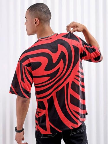 Image of THE INDIAN GARAGE CO Men Cotton Oversized Abstract Printed Round Neck Tshirt